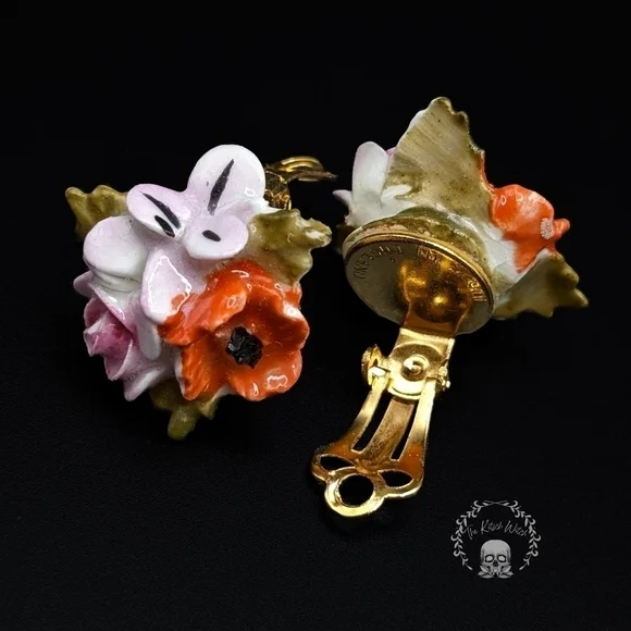 Vintage Royal Adderley England Floral Fine Bone China Brooch and Earrings Set - Picture 3 of 10